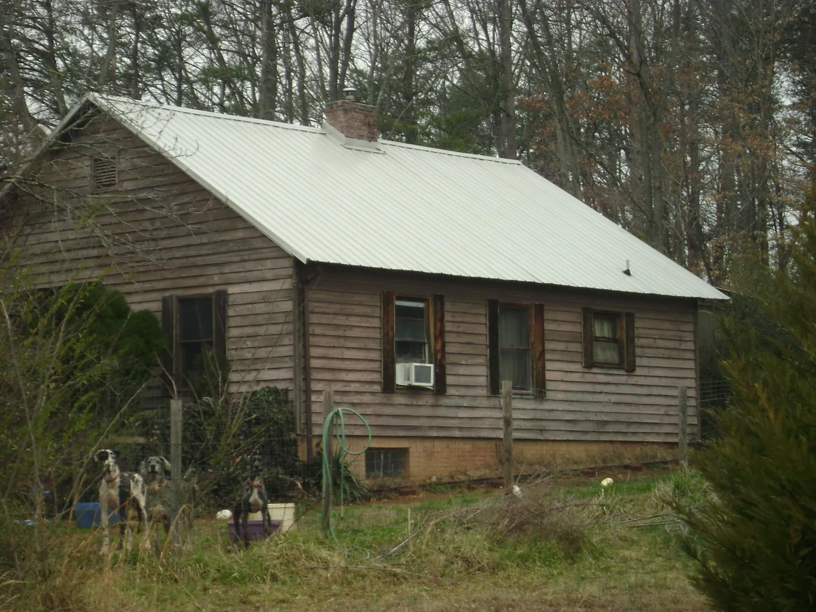 White metal roof on an old wood sided farmhouse, from a Metal Roof Installation job in Gaylord